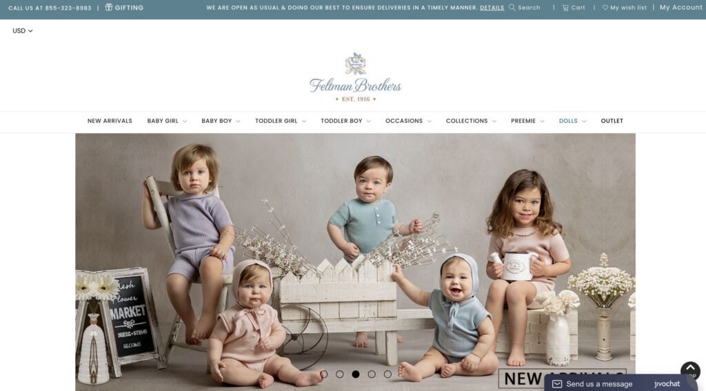 Feltman Brothers Vintage Baby Clothes website design