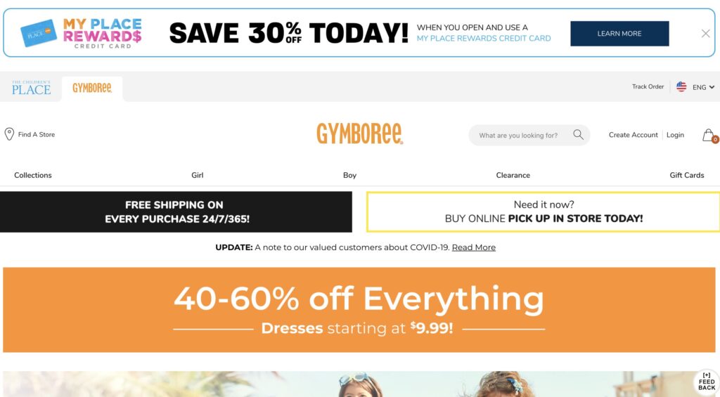 Gymboree Kids Clothes website design