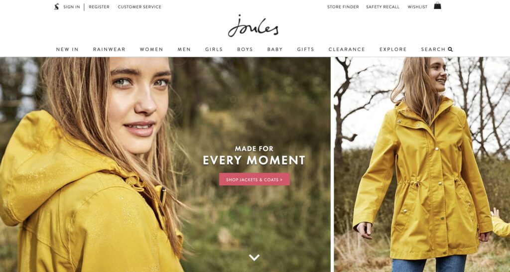 Joules Teen Clothes website design