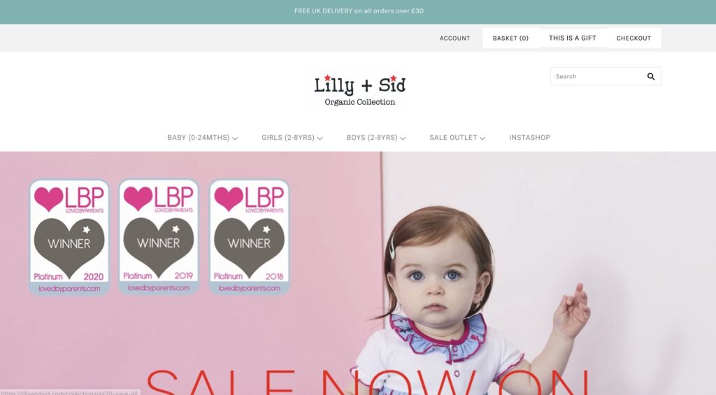 Lilly and Sid Baby Clothes website design