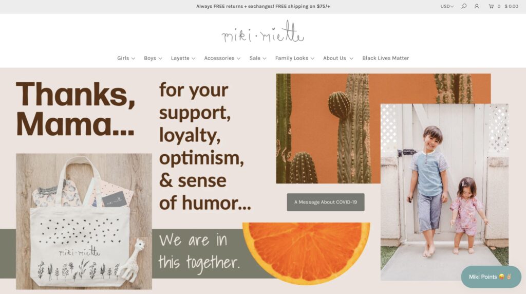 Mikimiette Kids Clothes website design