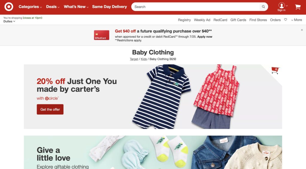 Target Kids Collection website design