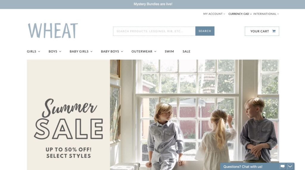 Wheat Kids Clothes website design