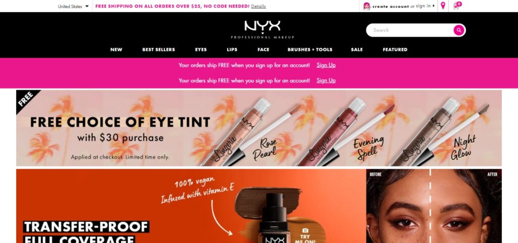 NYX beauty products website