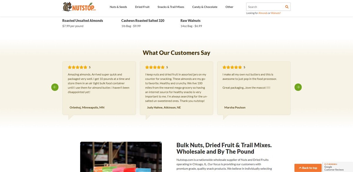 NutStop website design social proof