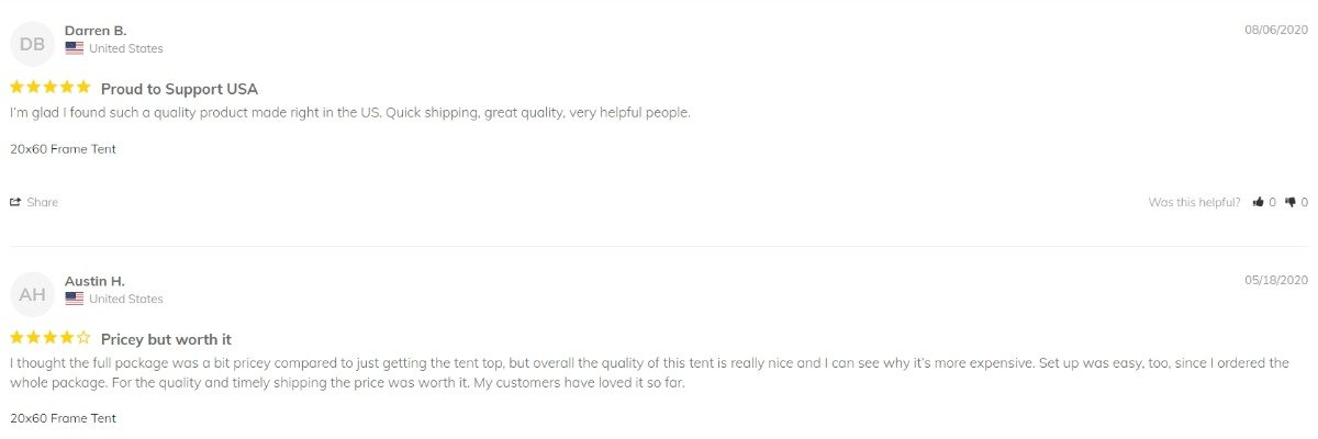 reviews on tents from customers